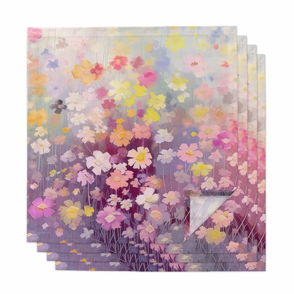 Spring Floral Cloth Napkins, Modern Oil Painted Daisy Botanical Elegant Washable and Reusable Dinner Napkins Set of 4, Table Napkin for Kitchen Party Birthday Wedding Hotel Housewarming 20"x20"