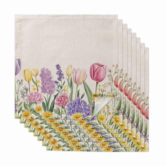 Spring Floral Cloth Napkins, Pink Tulip Summer Botanical Rustic Washable and Reusable Dinner Napkins Set of 8, Table Napkin for Kitchen Party Birthday Wedding Hotel Housewarming 20"x20"