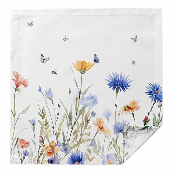 Spring Floral Cloth Napkins Washable Set of 1, Elegant Butterfly Summer Botanical Reusable Dinner Table Napkins Cloth Bulk for Weddings Kitchen Restaurants Hotel Events Parties 20 x 20 Inch