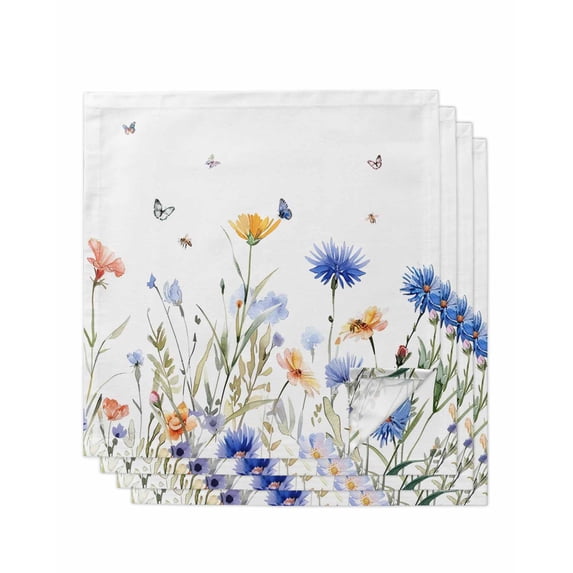 Spring Floral Cloth Napkins Washable Set of 4, Elegant Butterfly Summer Botanical Reusable Dinner Table Napkins Cloth Bulk for Weddings Kitchen Restaurants Hotel Events Parties 20 x 20 Inch