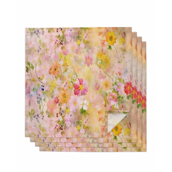 Spring Floral Cloth Napkins Washable Set of 4, Watercolor Elegant Summer Flowers Botanical Reusable Dinner Table Napkins Cloth Bulk for Weddings Kitchen Restaurants Hotel Events Parties 20 x 20 Inch