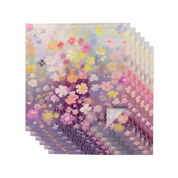 Spring Floral Cloth Napkins Washable Set of 6, Modern Oil Painted Daisy Botanical Elegant Reusable Dinner Table Napkins Cloth Bulk for Weddings Kitchen Restaurants Hotel Events Parties 20 x 20 Inch