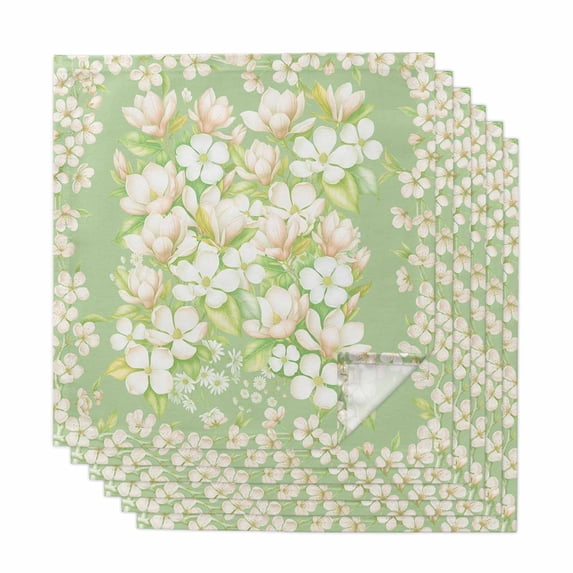Spring Floral Cloth Napkins, Watercolor Orchid Flowers Leaves Botanical Green Washable and Reusable Dinner Napkins Set of 6, Table Napkin for Kitchen Party Birthday Wedding Hotel Housewarming 20"x20"