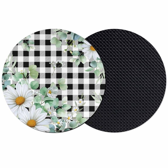 Spring Floral Coasters Set of 2, Absorbent Coasters for Drinks, Daisy Eucalyptus Leaves Black White Plaid Coaster for Desk Coffee Table Protection, Home Decor House Warming Gifts 4"