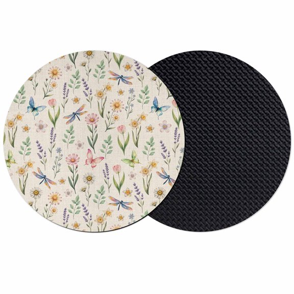 Spring Floral Coasters Set of 2, Absorbent Coasters for Drinks, Elegant Pastoral Flowers Dragonfly Rustic Coaster for Desk Coffee Table Protection, Home Decor House Warming Gifts 4"