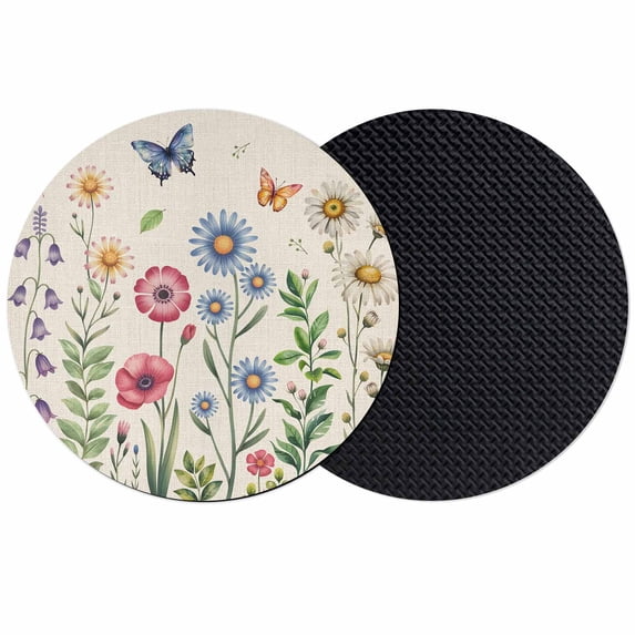 Spring Floral Coasters Set of 2, Absorbent Coasters for Drinks, Pink Blue Flowers Butterfly Rustic Coaster for Desk Coffee Table Protection, Home Decor House Warming Gifts 4"