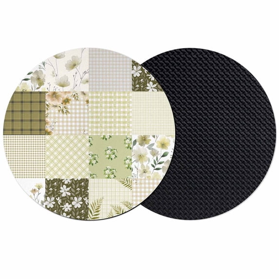 Spring Floral Coasters Set of 2, Absorbent Coasters for Drinks, Yellow Flowers Botanical Patchwork Grid Bohemia Coaster for Desk Coffee Table Protection, Home Decor House Warming Gifts 4"