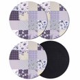 thumbnail image 1 of Spring Floral Coasters Set of 4, Absorbent Coasters for Drinks, Dark Purple Flowers Patchwork Grid Bohemia Coaster for Desk Coffee Table Protection, Home Decor House Warming Gifts 4", 1 of 8