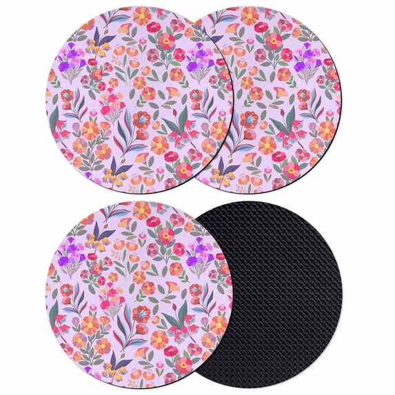 Spring Floral Coasters Set of 4, Absorbent Coasters for Drinks, Retro Watercolor Flowers Leaves Plants Purple Coaster for Desk Coffee Table Protection, Home Decor House Warming Gifts 4"
