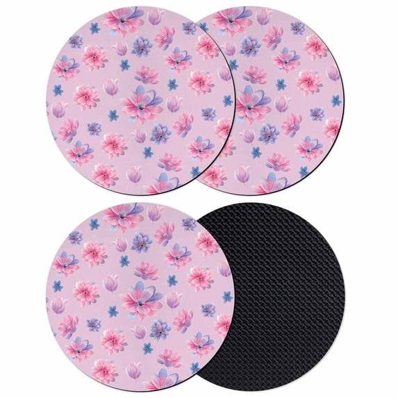 Spring Floral Coasters Set of 4, Absorbent Coasters for Drinks, Summer Botanical Purple Pink Flower Coaster for Desk Coffee Table Protection, Home Decor House Warming Gifts 4"