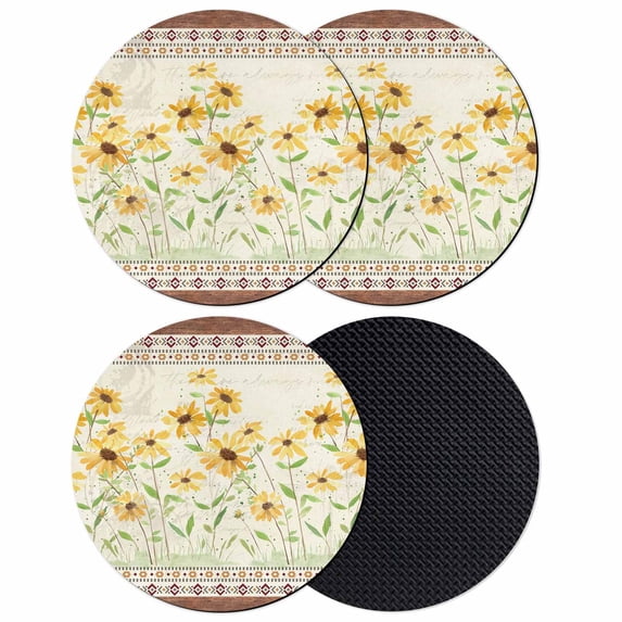 Spring Floral Coasters Set of 4, Absorbent Coasters for Drinks, Vintage Pastoral Flowers Retro Art Coaster for Desk Coffee Table Protection, Home Decor House Warming Gifts 4"