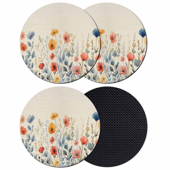 Spring Floral Coasters Set of 4, Soft Absorbent Coasters for Drinks, Watercolor Elegant Summer Botanical Rustic Non-Slip Cup Coaster Mat with Rubber Bottom for Home Kitchen Coffee Bar Table Decor 4"