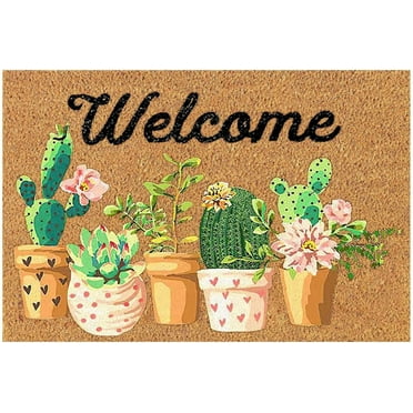Spring Floral Coir Mat Natural Coco Coir Door Mat with Heavy Duty Backing, Deals of The Day, Non Slip Natural Coir Rubber Front Door Mat, Funny Print Coir Doormat Outdoor Rug Coir Doormat for Indoor