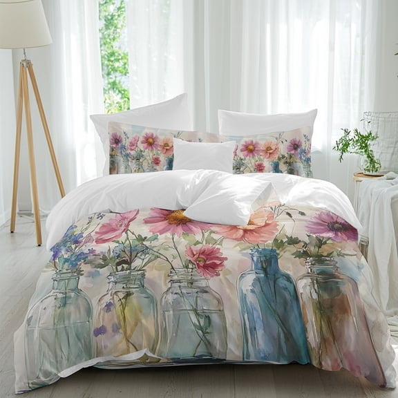 Spring Quilt Set Lavender Comforter Set Full Size, Spring Florals Soft Bedding Set for ...