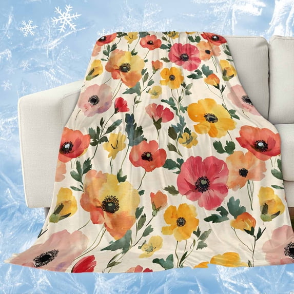 Spring Floral Cooling Blanket, Lightweight Breathable Summer Throw Blanket with Double Sided Cold Effect, Colorful Botanical Flowers Summer Picnic Beach Blankets Bed Sheet for Hot Sleepers 30"x40"