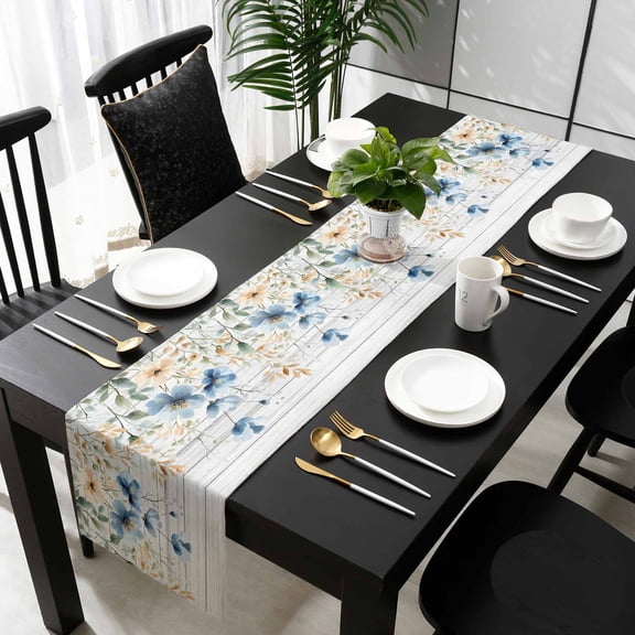 Spring Floral Cotton Linen Small Table Runner 13 x 60 inch Weeping Blue Botanical Summer Vintage Non-slip Rectangular Dining Table Decor for Wedding Party Holiday Dinner