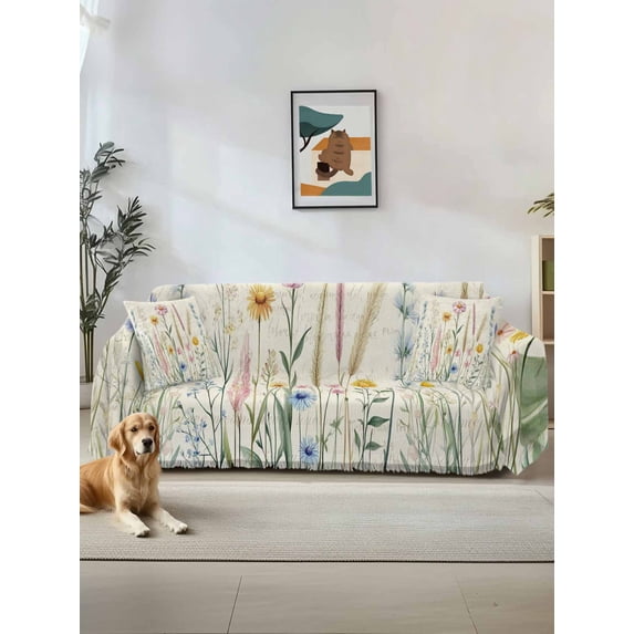 Spring Floral Couch Cover for 2 Cushion Couch, Summer Flower Botanical Farmhouse Washable Love Seat Sofa Covers Slipcover, Throw Sofa Covers for Pets, Furniture Protector 71"x102"
