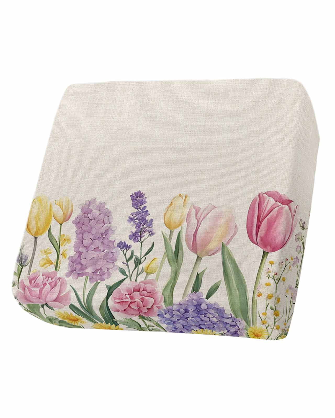 Spring Floral Couch Cushion Covers,Stretch Seat Cushion Covers for Sectional Sofa,Pink Tulip Summer Botanical Rustic Individual Sofa&nbsp;Slipcovers Furniture Protector with Elastic Straps 1Pcs, S