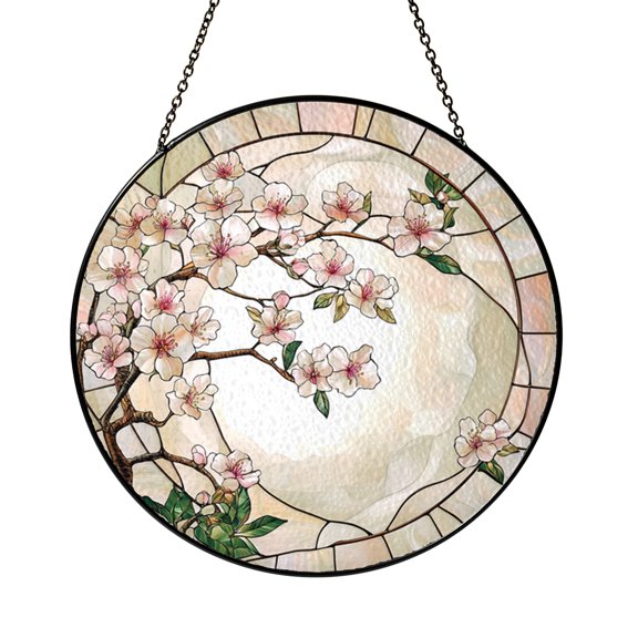 Spring Floral Crescent Window Decor – Stained Glass Style Suncatcher