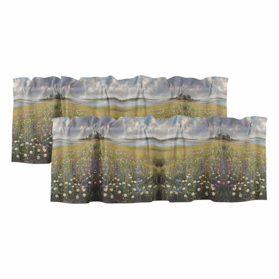 Spring Floral Curtain Valances for Windows, Kitchen Valance Window Treatments Panel 2 Pack, Modern Oil Painting Summer Botanical Rod Pocket Short Curtains for Bathroom Bedroom 60 x 18 Inch