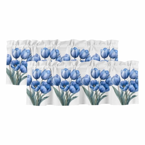Spring Floral Curtain Valances for Windows, Kitchen Valance Window Treatments Panel 2 Pack, Watercolor Tulip Flowers Pastoral Rod Pocket Short Curtains for Bathroom Bedroom 60 x 18 Inch