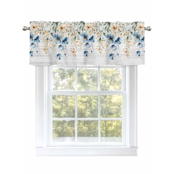 Spring Floral Curtain Valances for Windows, Weeping Blue Botanical Summer Vintage Kitchen Valance Window Treatment, Light Filtering Block Curtains for Bathroom/Bedroom/Living Room 42'' x 12''