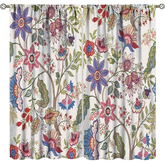Spring Floral Curtains, Bohemian Floral Pattern Natural Botanical Curtains for Bedroom Living Room, Set of 2 Panels,63X63 Inch