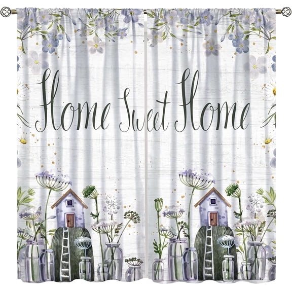 Spring Floral Curtains for Kitchen,Rustic Country Spring Nature Botanical Plants Vintage,Sweet Home Decor Rod Pocket Flower Floral Farm Window Drapes for Bedroom Living Room Party 21x54in,2 Panel Set