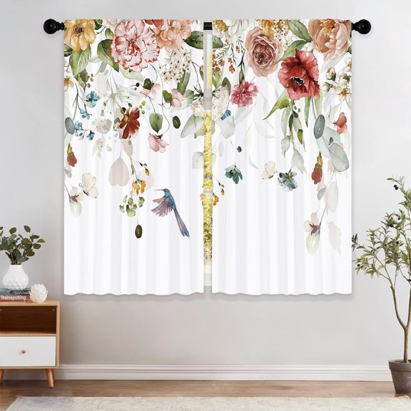 Spring Floral Curtains, Rustic Flower Window Curtains 42x45 Inch for Bedroom Living Room Decor, Farmhouse Botanical Plant Colorful Wildflower Window Drapes Treatment Draperes (2 Panels
