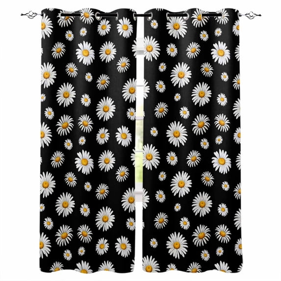 Spring Floral Daisy Black Out Curtains 63 Inch Long, Room Darkening Draperies Curtains Panels, Black Elegant Pastoral Flowers Watercolor Thermal Curtain for Bedroom Living Room 52"x63" 2 Panels
