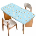 thumbnail image 1 of Spring Floral Daisy Table Cloths for 5 Foot Rectangle Tables, Blue Elegant Pastoral Flowers Watercolor Patio Waterproof Elastic Fitted Tablecloths, Washable Rectangular Table Cover for Camping, 1 of 8