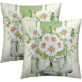 thumbnail image 1 of Spring Floral Daisy Throw Pillow Cover 16x16 Inch Pack of 2 Green Flower Cushion Pillow Case Square Cotton Spring/Summer Flowers Pillowcase for Flowers Party Bed Sofa Home Car Bedroom Outdoor, 1 of 6