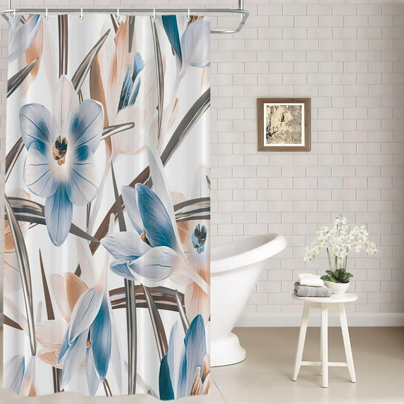 Spring Floral Decor Shower Curtain,Watercolorcrocus Flowers Spring Bathroom Decor Polyester Fiber Plastic Rings Quick-Drying Waterproof for Bathtubs/Bathroom, 72x36 inches