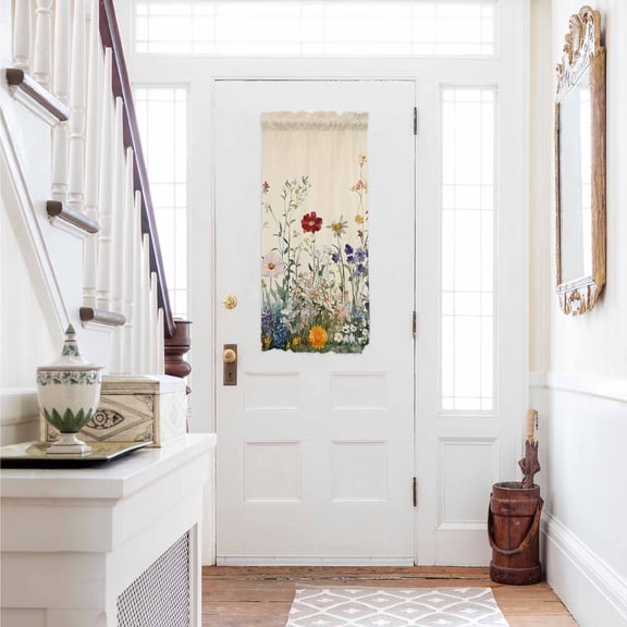 Spring Floral Door Curtains for Door Window, French Sidelight Front Back Door Curtains With Tieback, Beige Watercolor Botanical Kitchen Rod Pocket Drapes Panel, 25"x40"