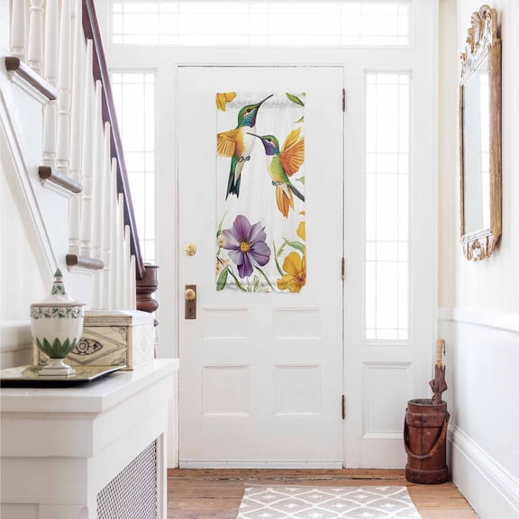Spring Floral Door Curtains for Door Window, French Sidelight Front Back Door Curtains With Tieback, Summer Botanical Birds Colorful Kitchen Rod Pocket Drapes Panel, 25"x40"