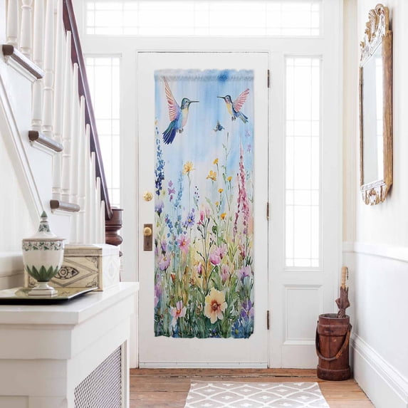 Spring Floral Door Curtains for Door Window, French Sidelight Front Back Door Curtains With Tieback, Summer Botanical Hummingbird Kitchen Rod Pocket Drapes Panel, 54"x72"