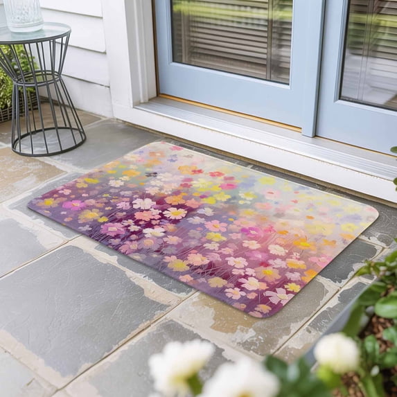 Spring Floral Door Mat Indoor Outdoor,Modern Oil Painted Daisy Botanical Elegant Non Slip Welcome Mat with Rubber Backing,Absorbent Fabric Front Door Mats Entryway Rug for Home Patio Entrance 18"x30"