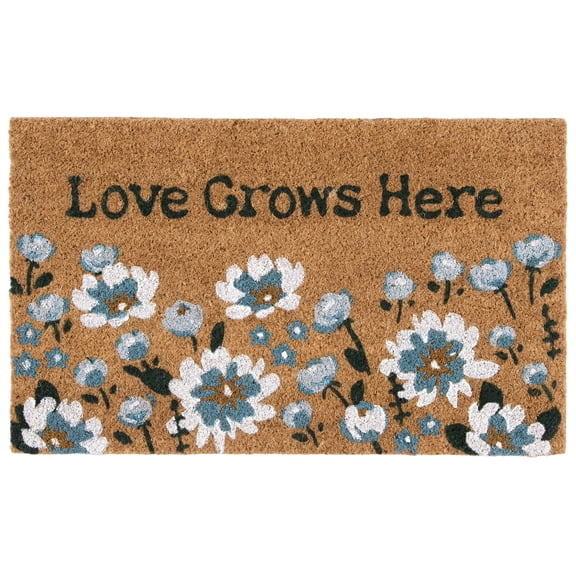Spring Floral Doormat Blue Floral Loves Grows Here Coir Non-Slip Indoor Outdoor Mat Durable Absorbent Easy Clean Floor Rug for Home Front Door Entrance Decor 18"x30"