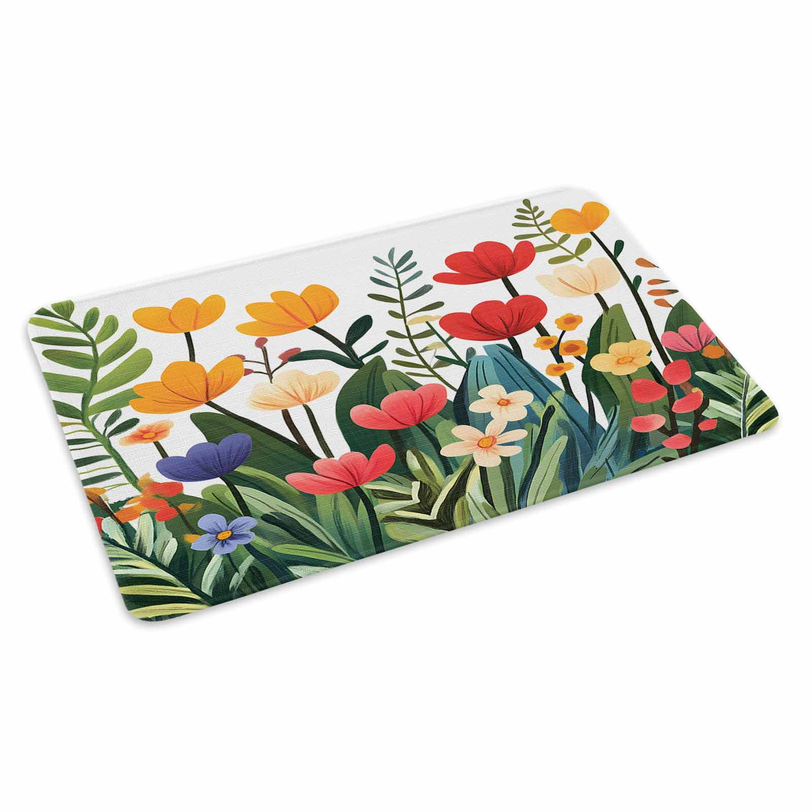 Spring Floral Doormat Outdoor Entrance 24"x36", Botanical Flower Leaf Plant Absorb Moisture Dirt Door Mats, Non-Slip Rubber Backing Floor Mats Indoor, Low-Profile Front Door Rugs