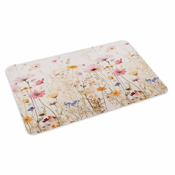 Spring Floral Doormat Outdoor Entrance 24"x36", Pastoral Botanical Summer Flowers Vintage Absorb Moisture Dirt Door Mats, Non-Slip Rubber Backing Floor Mats Indoor, Low-Profile Front Door Rugs