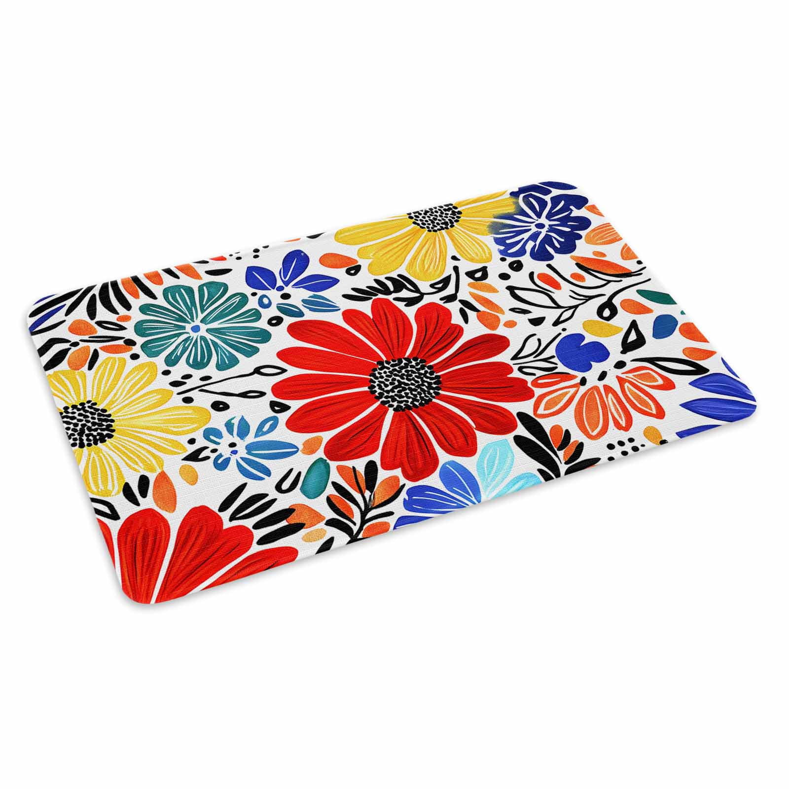 Spring Floral Doormat Outdoor Entrance 24"x36", Watercolor Botanical Flowers Summer Absorb Moisture Dirt Door Mats, Non-Slip Rubber Backing Floor Mats Indoor, Low-Profile Front Door Rugs