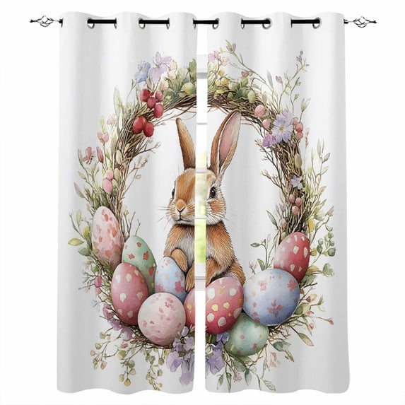 Spring Floral Easter Blackout Curtains for Bedroom Living Room Darkening Curtains 63 Inches Long Bunny Botanical Wreath Eggs Window Curtain 2 Panels Set Window Treatment Grommet Drapes 42"x63"