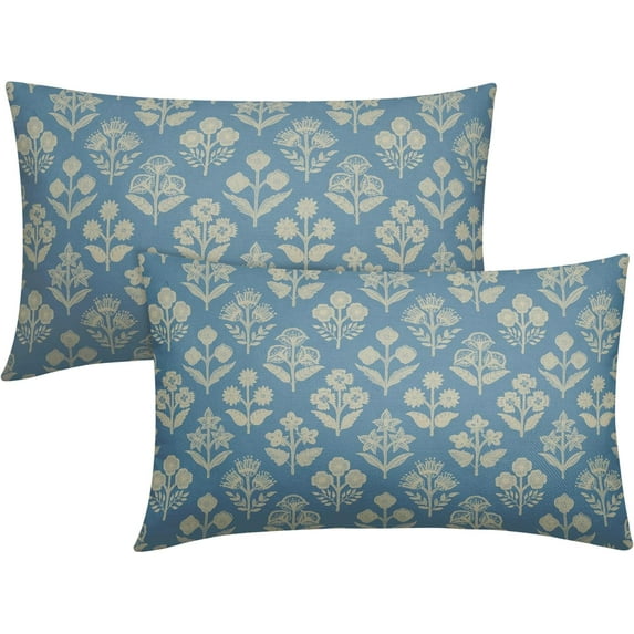 Spring Floral Easter Block Print Pillow Covers 18x18 Inch Set of 2, Pink Yellow Blue Purple Flower Holiday Decorative Throw Pillowcases Outdoor Farmhouse Cushion Covers Sofa Couch Bed Decor