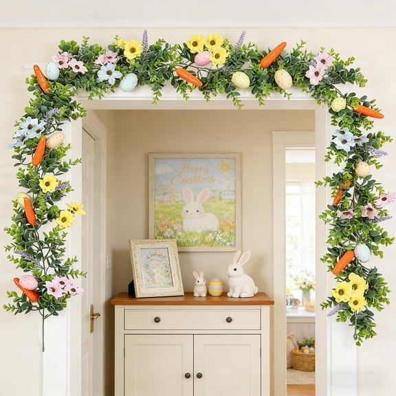 Spring Floral Easter Egg Vines, Colorful Door Hanger for Outdoor Decor, Indoor Patio Easter Decorations with Leaf and Branch Design