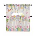 thumbnail image 1 of Spring Floral Easter Swag Kitchen Curtains Sets for Windows 24 Inch Length, Pastoral Tulip Flowers Rustic Short Window Curtain Panels Swags Valances and Tiers 3 Piece Set for Cafe/Dining Room, 1 of 5