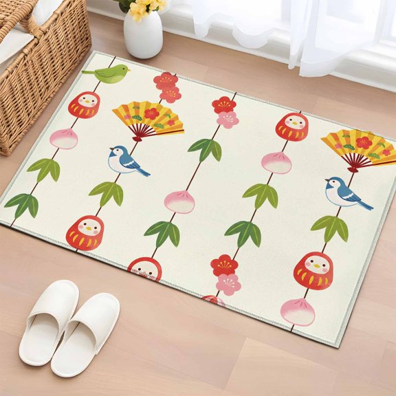 Spring Floral Entryway Rug 2'x3' Non Slip Front Door Mats, Green Botanical Summer Flower Birds Entrance Rugs Indoor Outdoor Carpet, Washable Floor Mats Small Area Rug for Bedroom Kitchen