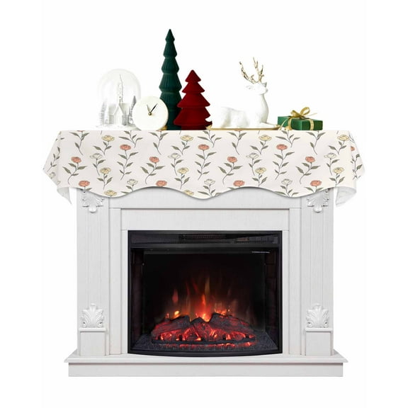 Spring Floral Fireplace Mantel Scarf Table Runner, Watercolor Botanical Elegant Summer Winter Garland Mantel Top Tablerunners Dresser Scarves Cover Decorations for Windows Party Living Room 60''x17''