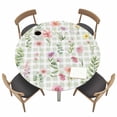 thumbnail image 1 of Spring Floral Fitted Tablecloth with Elastic Edged, Round Table Cloth for Dining Table, Pink Flowers Green Plaid Pastoral Waterproof Oil Proof Table Cover for Indoor Outdoor 36"-44", 1 of 8