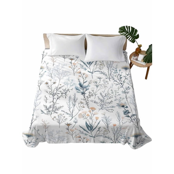 Spring Floral Flat Sheets Only California King Size, Soft Breathable Bed Top Sheets for Mattress, Vintage Botanical Watercolor Luxury Bedding Flat Sheets for Home Hotel Bedroom Bed Protection