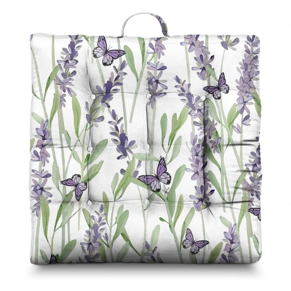 Spring Floral Floor Pillow 22 Inch Large Square Cushion, Pastel Flower Print, Plush for Meditation & Balcony